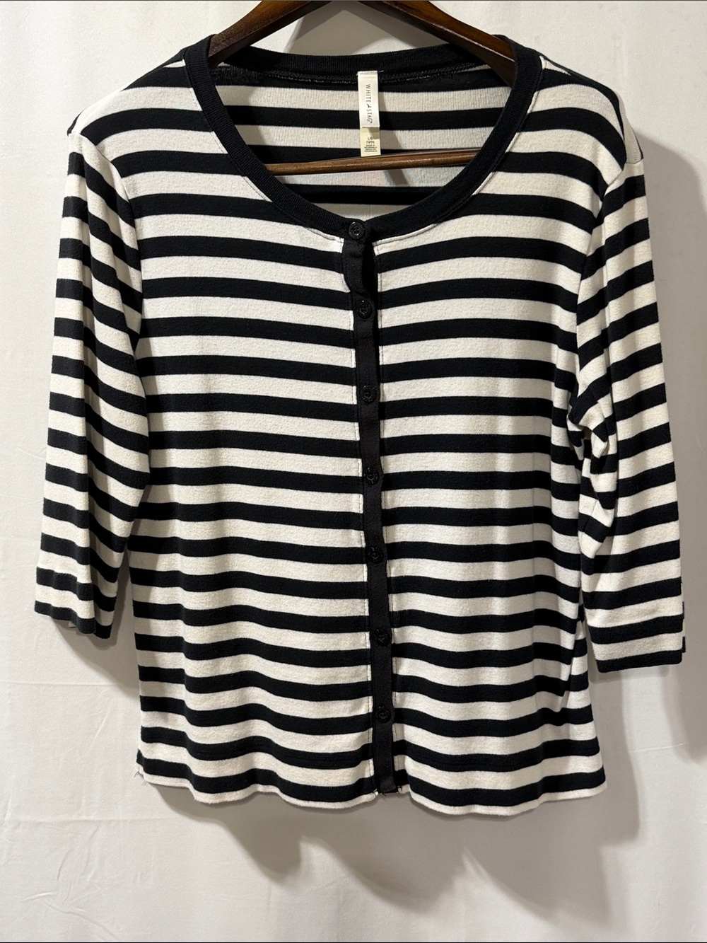 White Stag Black and White Striped Button-Down Top